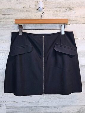 Athleta Stellar Active Skort Black Front Zip Mini Skirt L Built-In Shorts Tennis